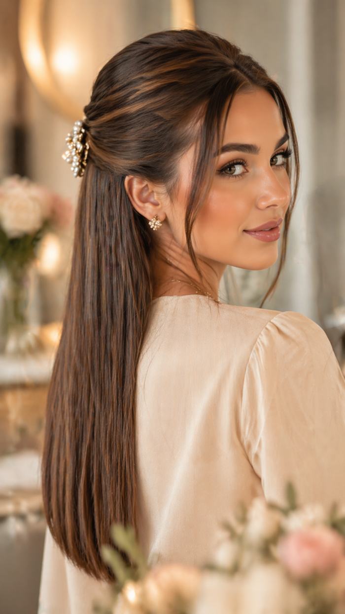 Platz 1 Elegante klassische halboffene frisur glatte haare