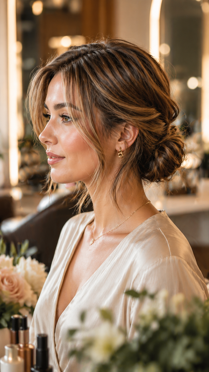 Platz 1 Hochsteckfrisur kurze haare als lockerer Mini Chignon