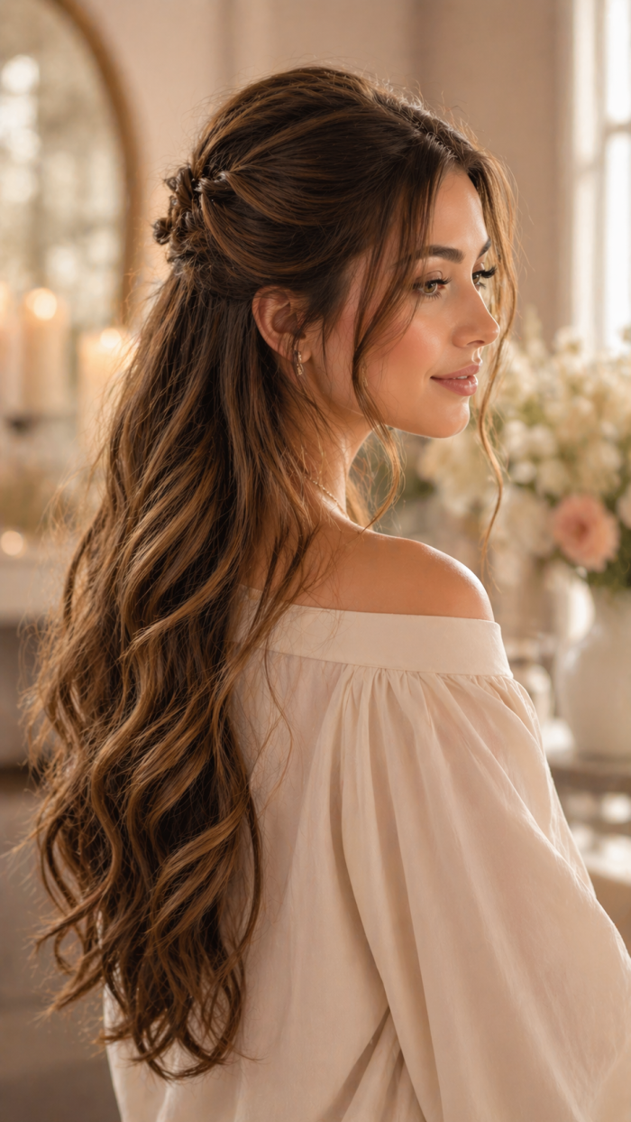 Platz 2 Der Half Up Look für romantische Vibes