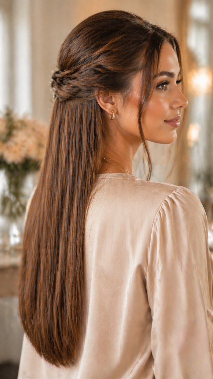 Platz 2 Moderne halboffene frisur glatte haare mit Twist