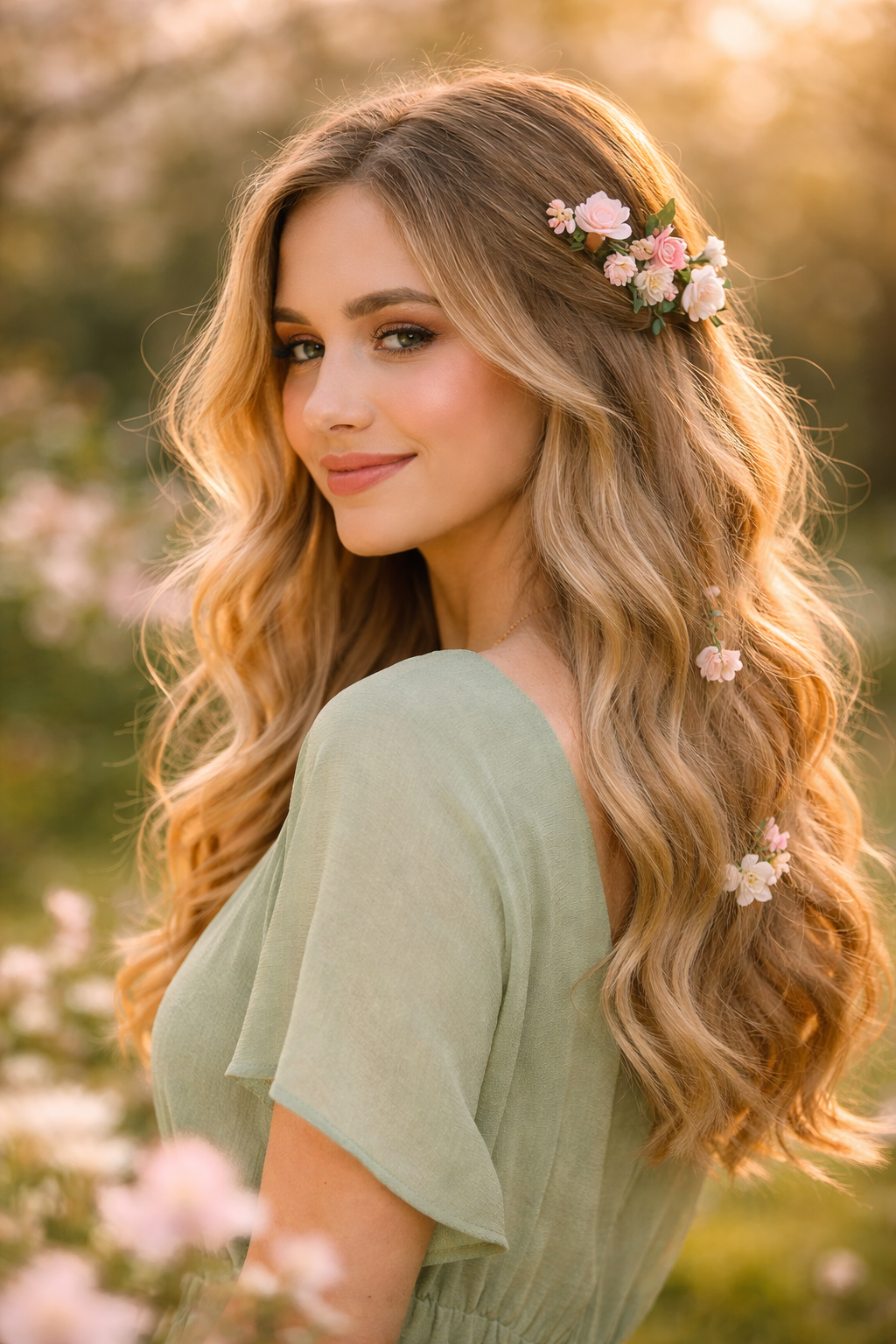 Platz 2 Oster Frisuren Idee Lockere Wellen mit Blumen