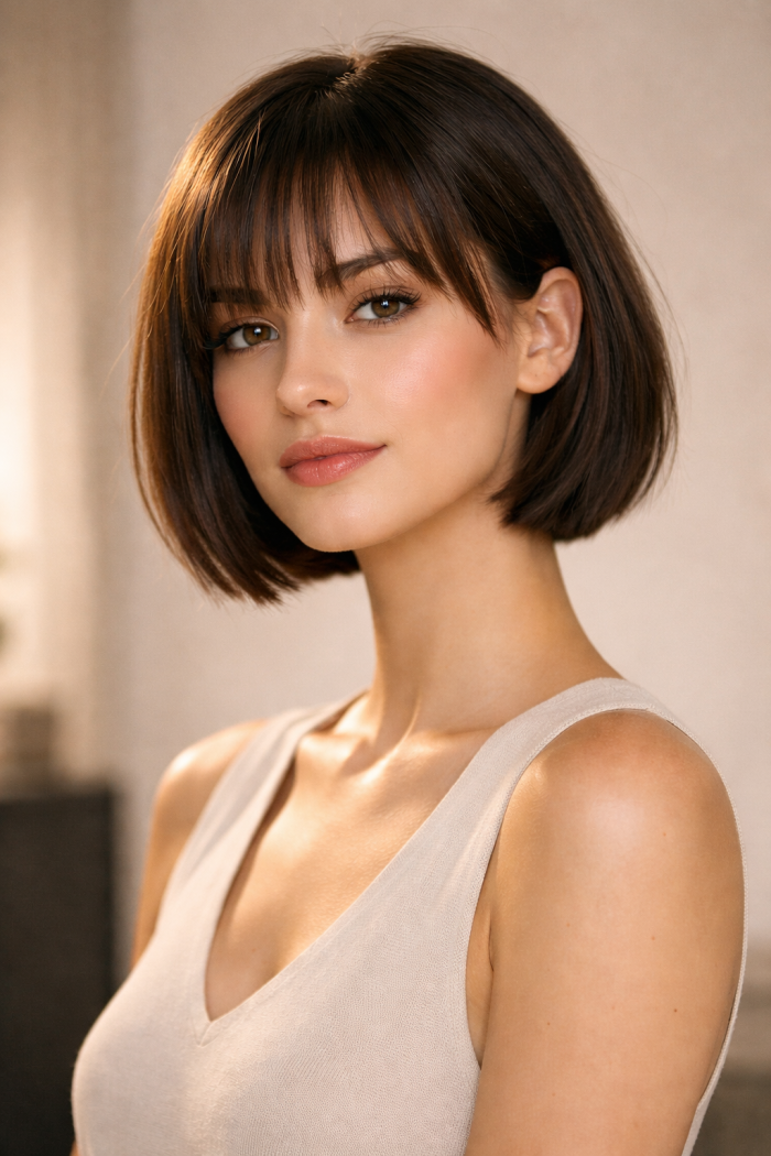 Platz 2 Whispy Bangs mit Bob für einen modernen Chic Style