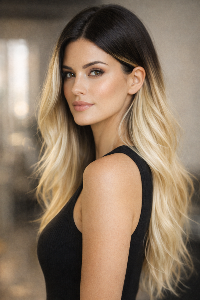 Platz 2 dunkler ansatz blonde haare mit starkem Kontrast