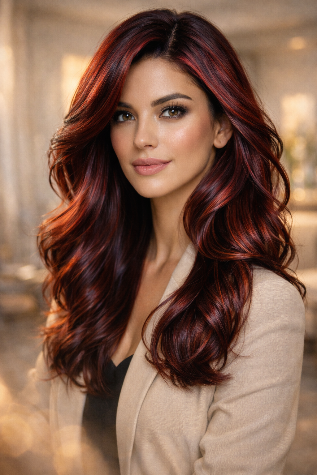 Platz 3 Burgunder Haar mit Highlights für mehr Dimension