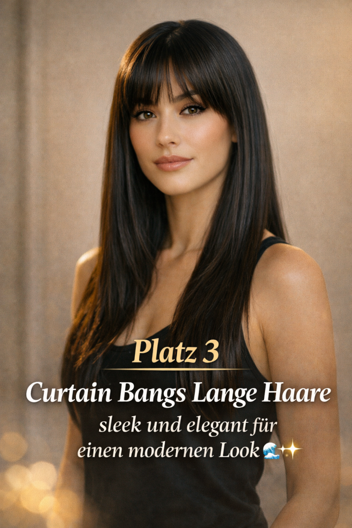 Platz 3 Curtain Bangs Lange Haare sleek und elegant für einen modernen Look