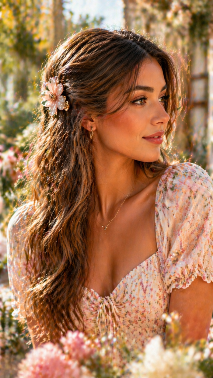 Platz 3 Der seitliche offene Look mit Blumen Klammer