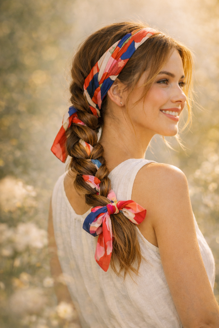 Platz 3 Die verspielte Haartuch Frisur mit Zopf 