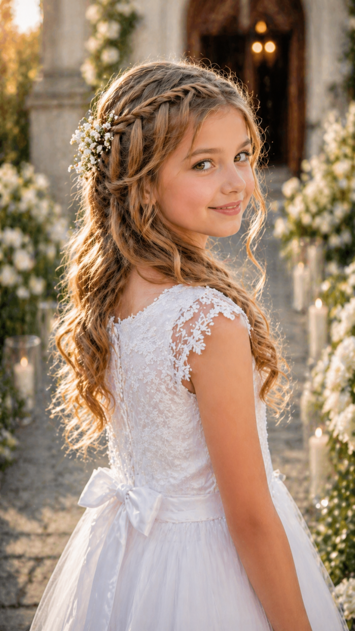 Platz 3 Halb offene flechtfrisuren kommunion mit Wasserfallzopf