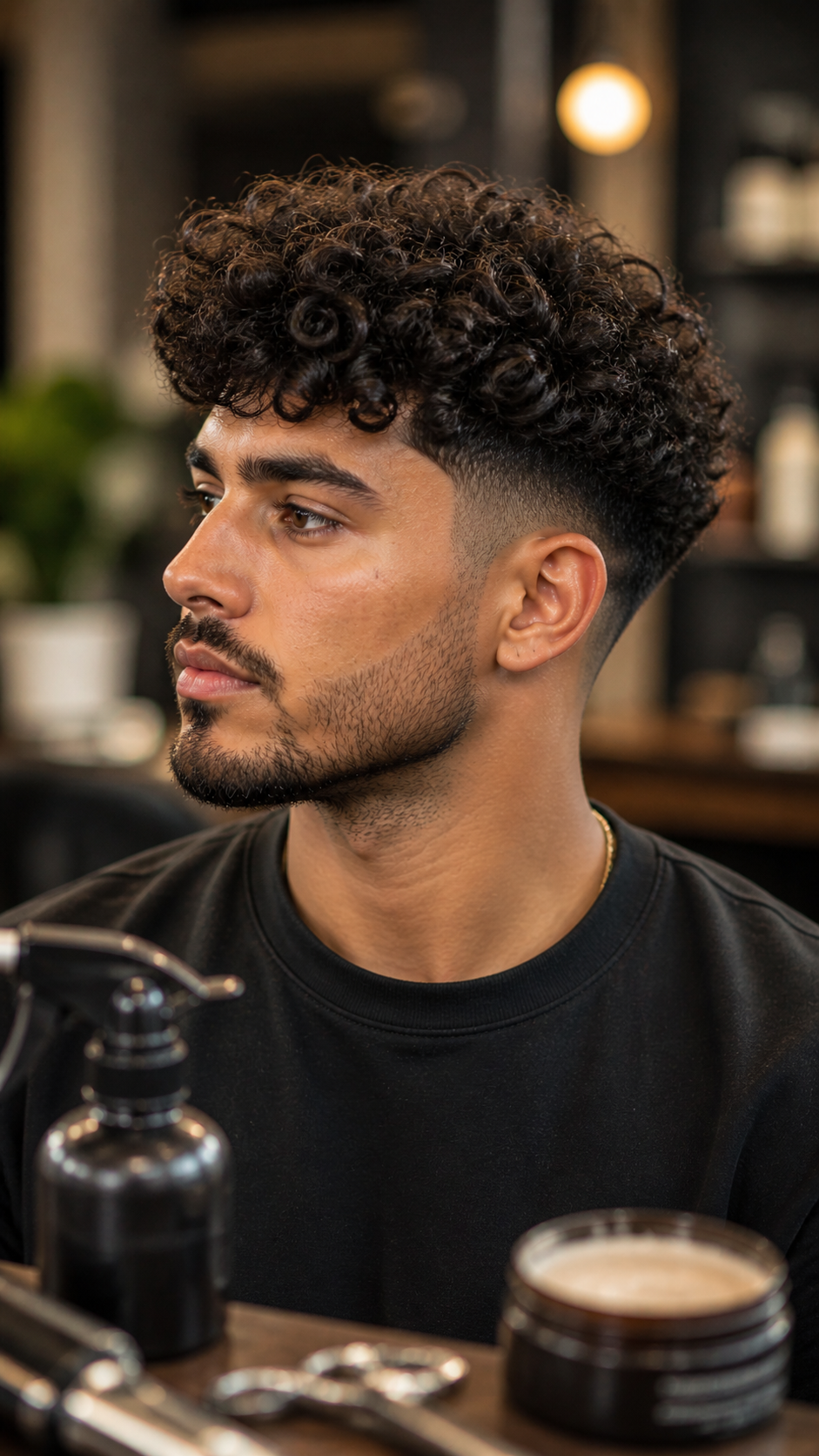 Low Taper Fade mit Locken für natürliche Vibes