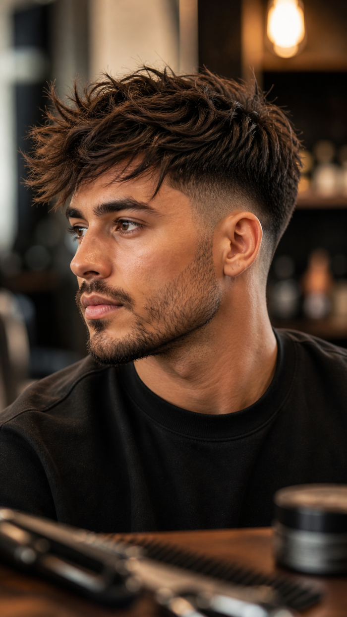 Low Taper Fade mit Textured Top für modernen Look