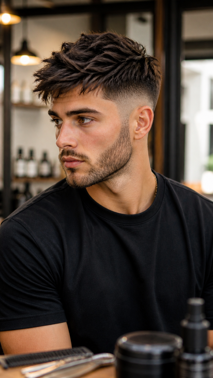 Platz 1 Die klassische Mid Fade Frisur mit strukturierter Oberfläche