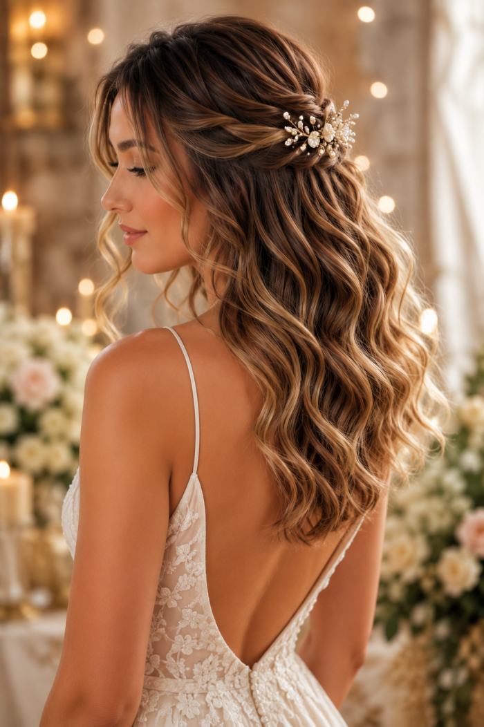 Platz 1 Romantische Soft Waves mit Half Up Styling