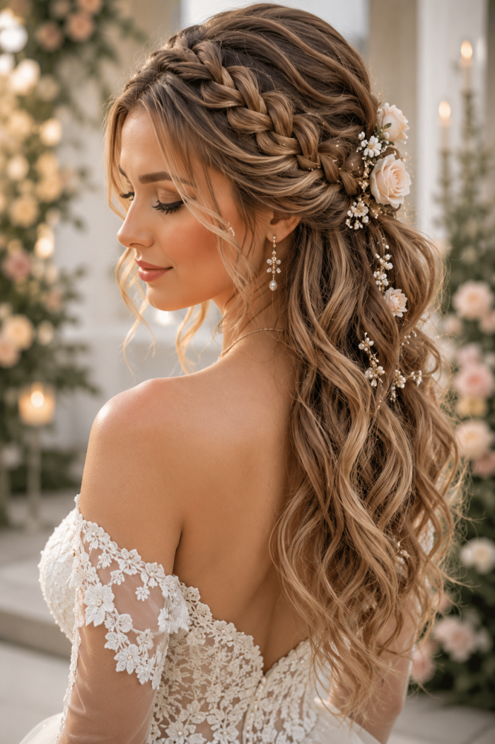 Platz 1 Romantische zopf frisuren hochzeit mit weichen Wellen