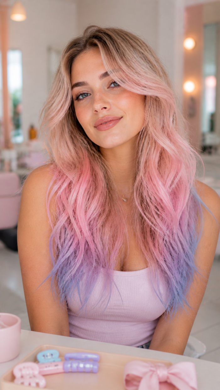 Platz 2 Dip Dye Haare in Pastellfarben für einen soften Trend Look 