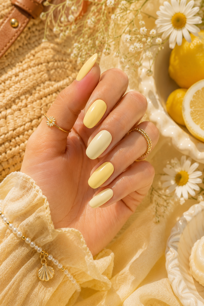 Platz 2 Sommer Nägel Farben in Buttergelb und Vanille