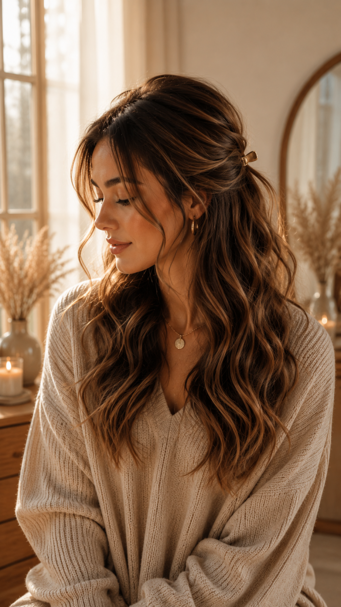 Platz 3 Die Half Up Frisur mit weichen Wellen für schnelle alltags frisuren