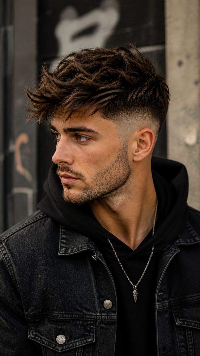 Platz 3 Mid Fade Frisur mit lockerer Textur für modernen Streetstyle