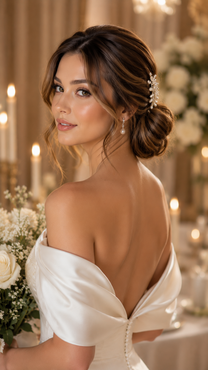 Platz 3 Moderner Low Bun für schulterlange haare hochzeit