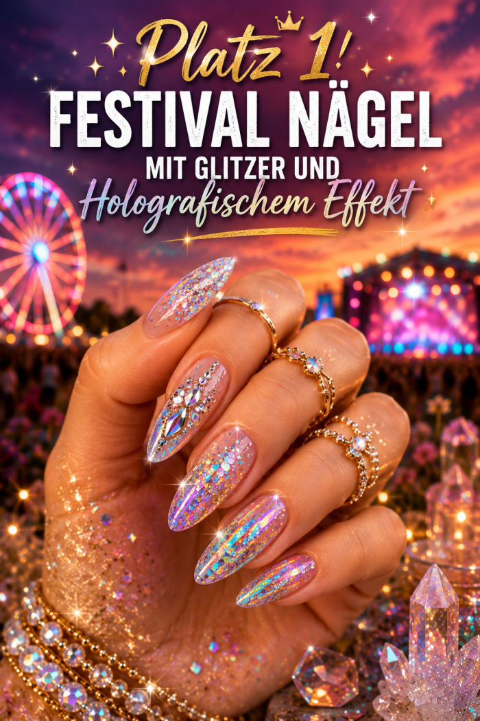 Platz 1 Festival Nägel Mit Glitzer Und Holografischem Effekt