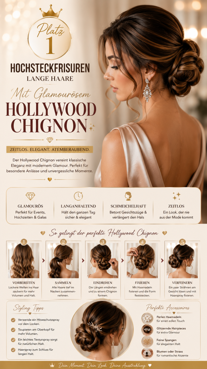 Platz 1 Hochsteckfrisuren Lange Haare Mit Glamourösem Hollywood Chignon ✨