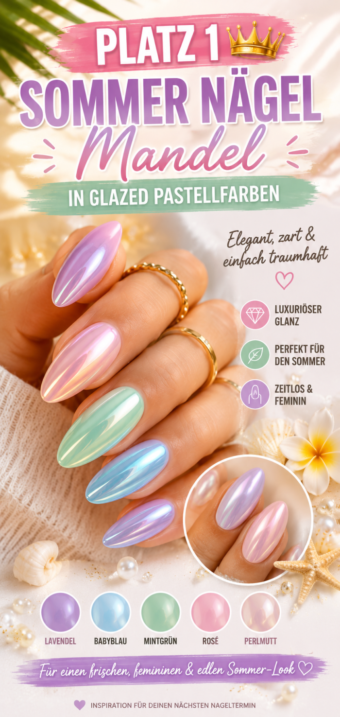 Platz 1 Sommer Nägel Mandel in Glazed Pastellfarben