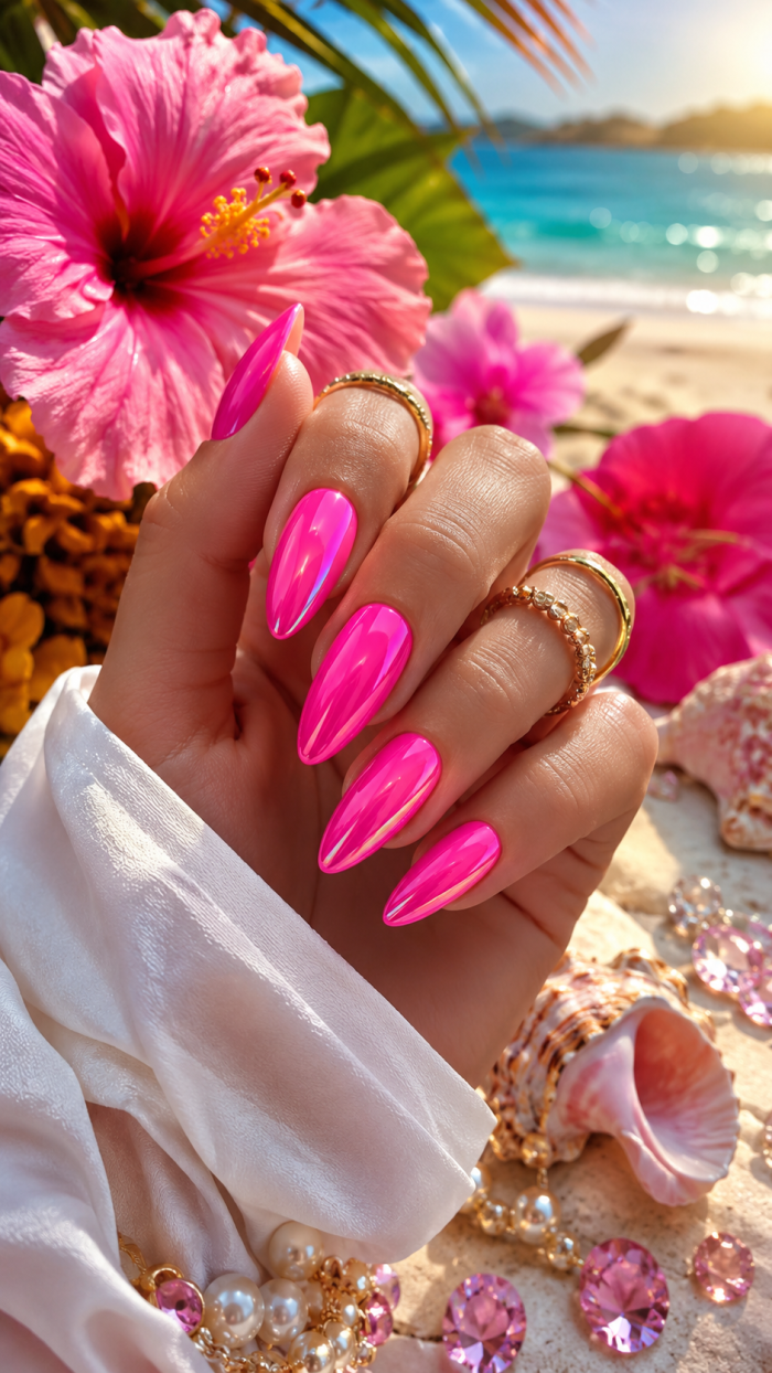 Platz 1 Sommer Nägel Neon in leuchtendem Neonpink