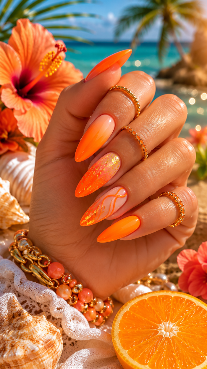 Platz 2 Sommer Nägel Neon in elektrisierendem Neonorange