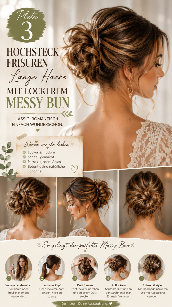 Platz 3 Hochsteckfrisuren Lange Haare Mit Lockerem Messy Bun 🌿