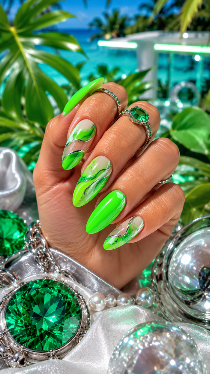 Platz 3 Sommer Nägel Neon in futuristischem Neongrün