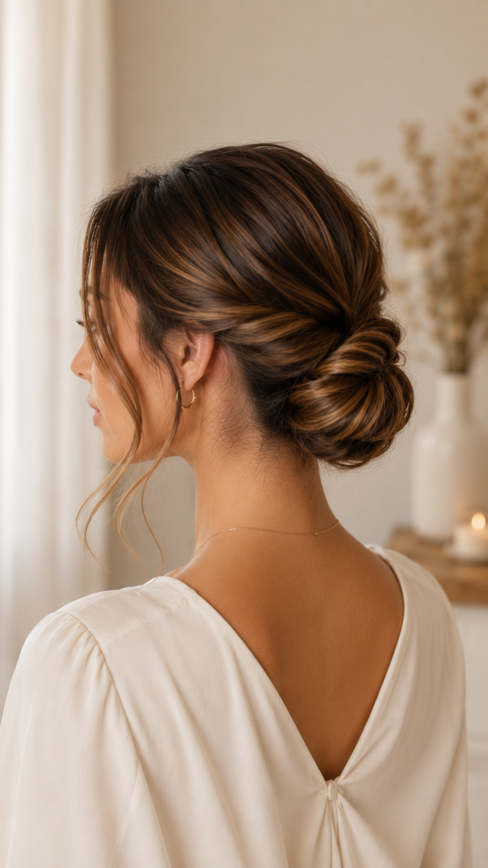 🥈 Platz 2 Moderner Twisted Bun mit minimalem Aufwand
