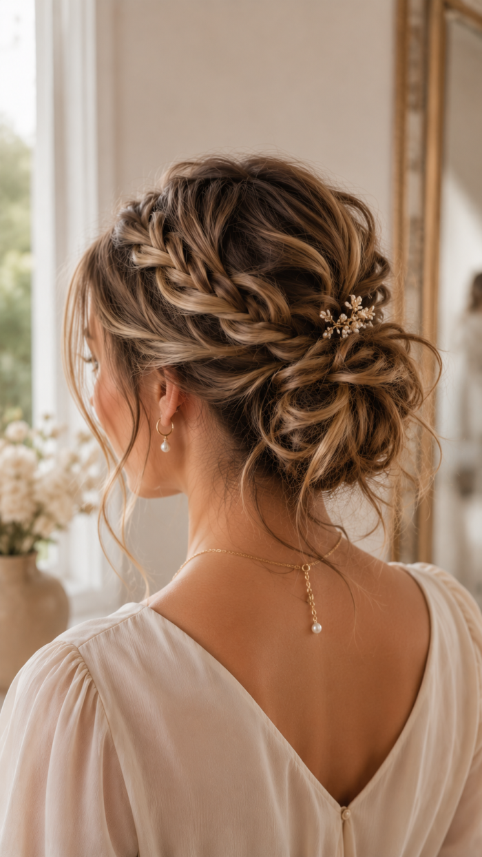🥉 Platz 3 Der lockere geflochtene Messy Updo als romantische einfache hochsteckfrisuren mittellang