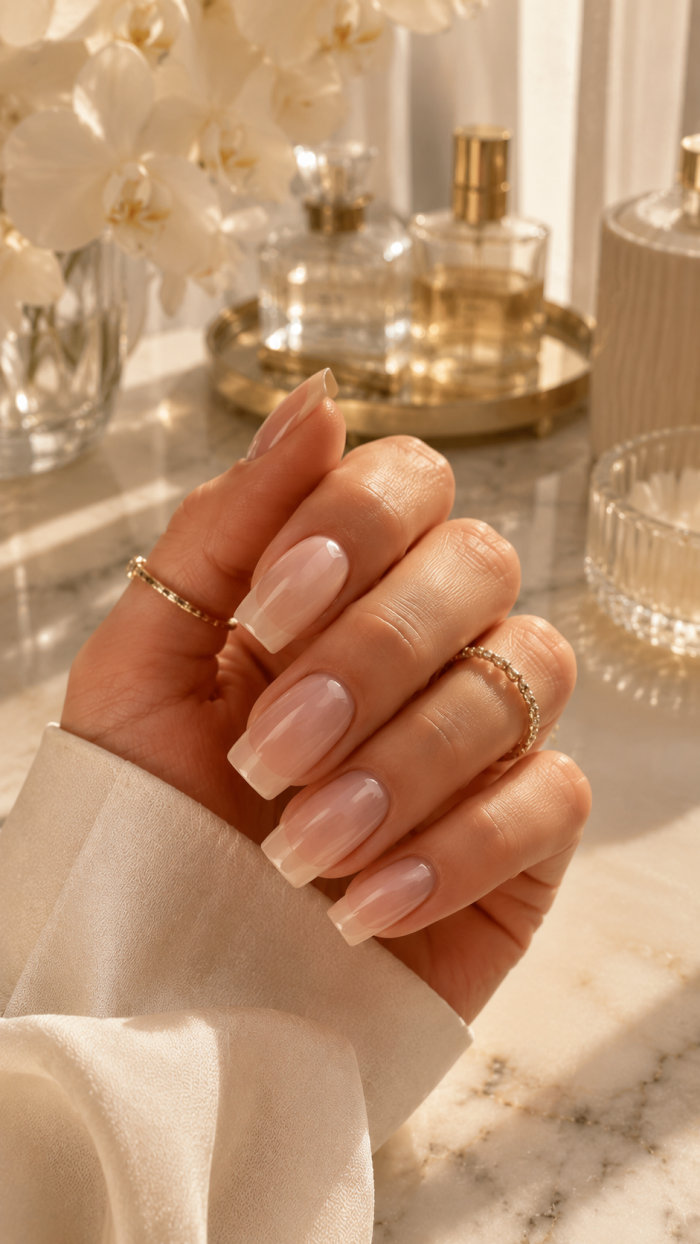 🥇 Platz 1 Moderne Nude Nägel eckig mit luxuriösem Glanz