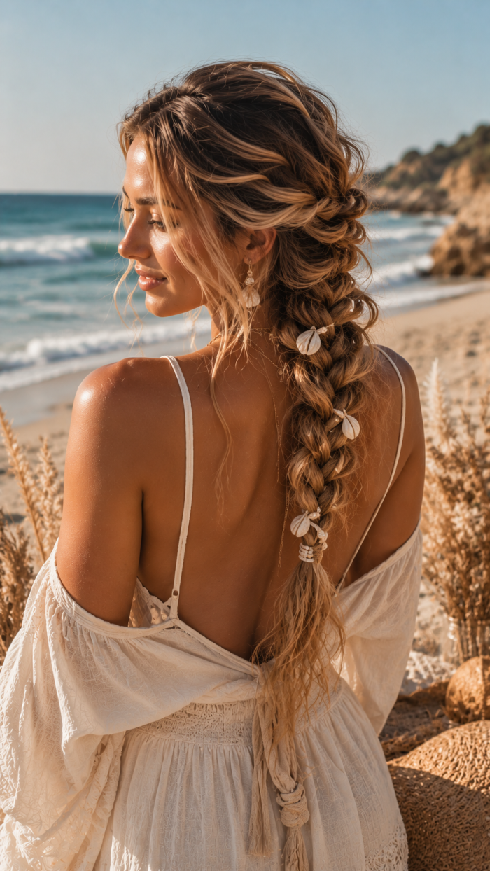 🥈 Platz 2 Locker geflochtener Boho Zopf mit sommerlicher Eleganz