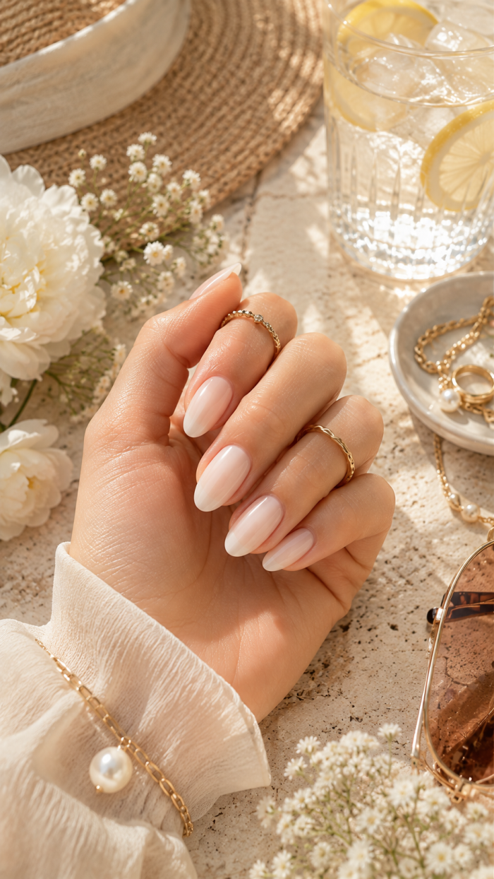 Platz 3 Minimalistische Milky Nude Summer Nails 🤍