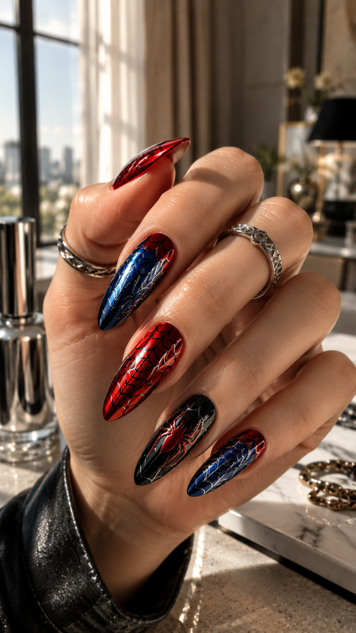 🥇 Platz 1 Moderne Chrome Spiderman Nägel