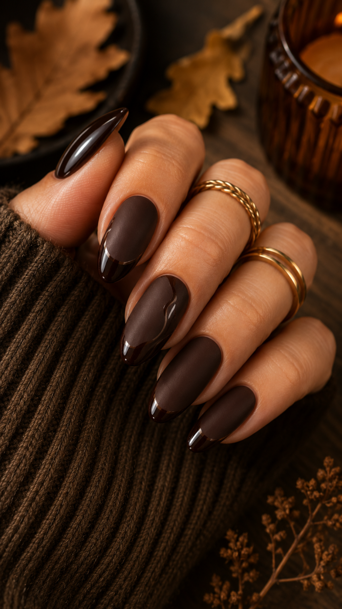 🥈 Platz 2 Matte Gloss Contrast als minimalistische Nageldesign Herbst Technik