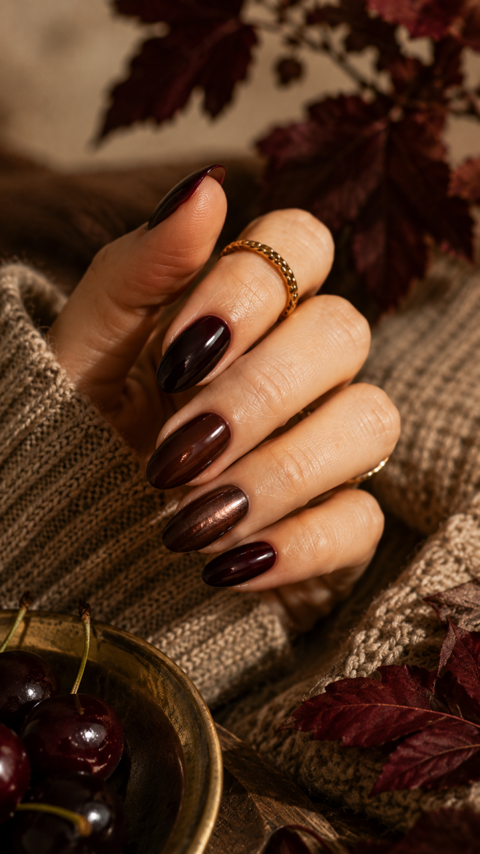 🥈 Platz 2 Mulberry Mocha Nageldesign Herbst Farben mit Black Cherry 🍒