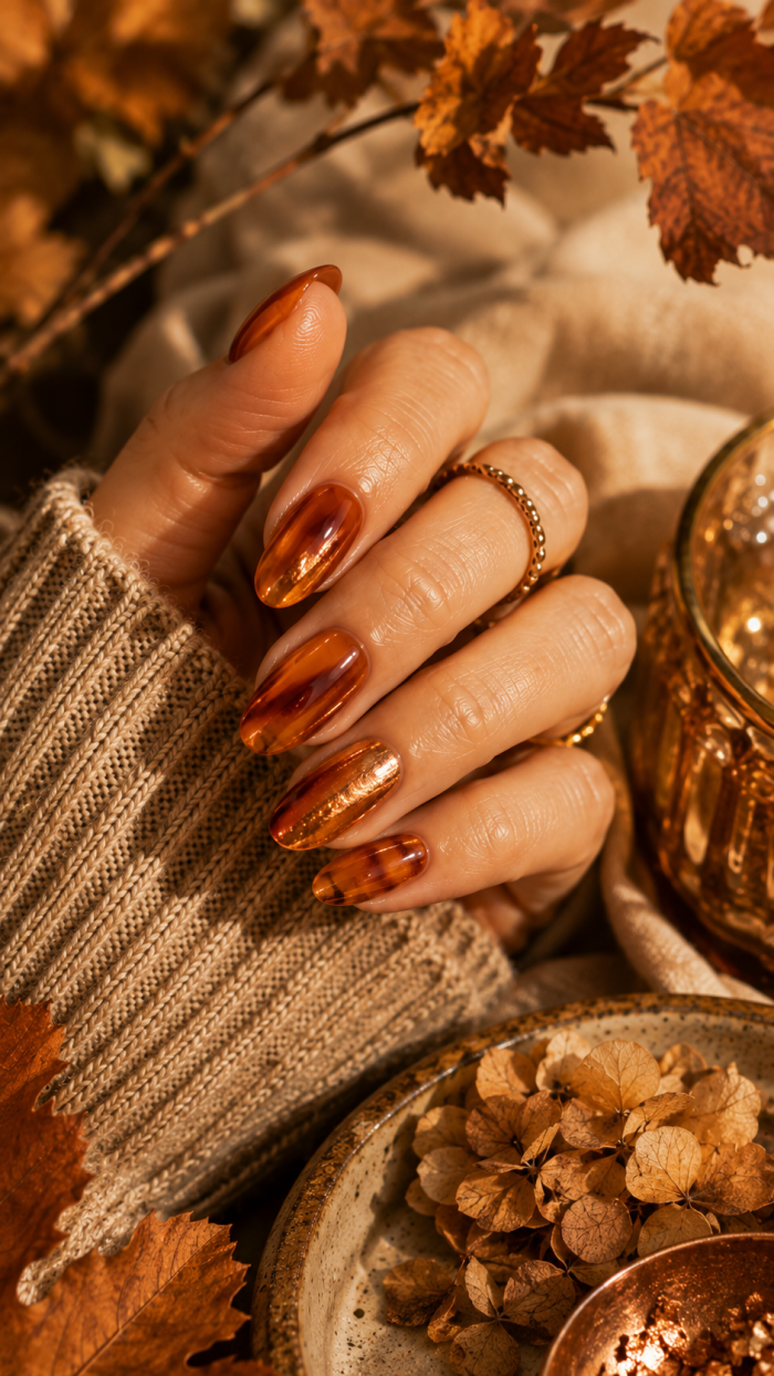 🥉 Platz 3 Amber Caramel Nageldesign Herbst Farben mit Burnished Copper ✨