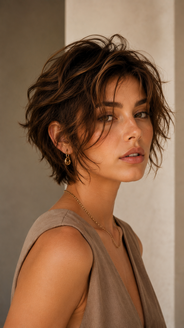 🥉 Platz 3 Moderne chaotische Kurzhaarfrisuren als Bixie mit langen beweglichen Konturen