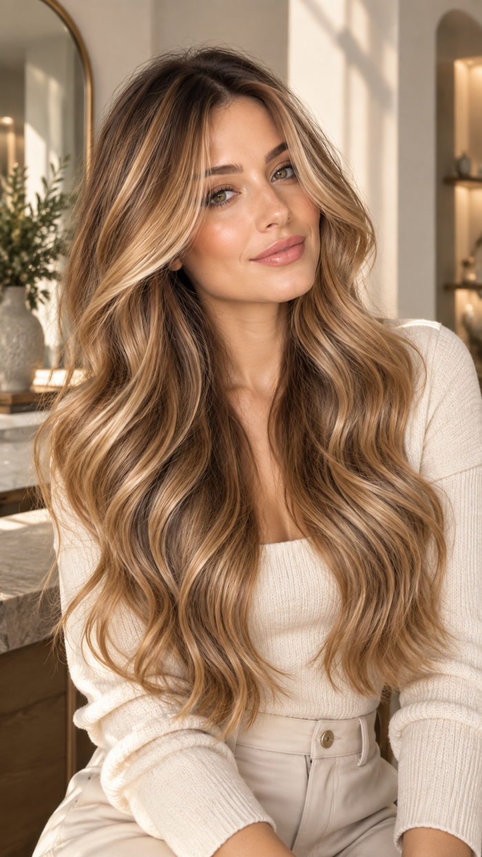 🥇 Platz 1 Karamellblonde Haare mit multidimensionaler Balayage