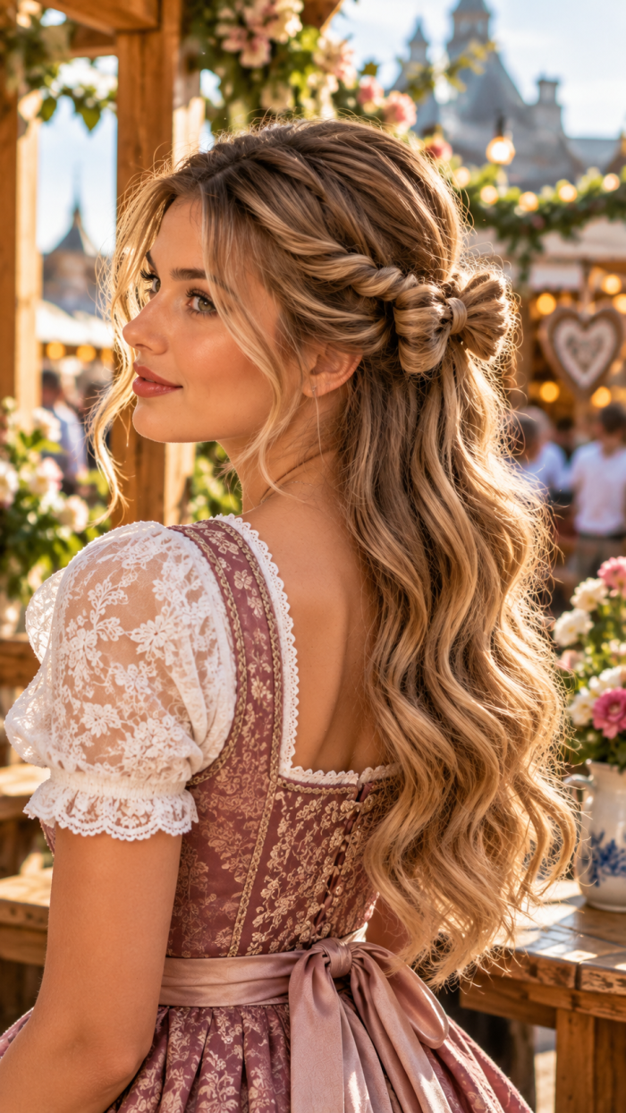 🥇 Platz 1 Kordel Schleife als romantische Wiesn Frisur
