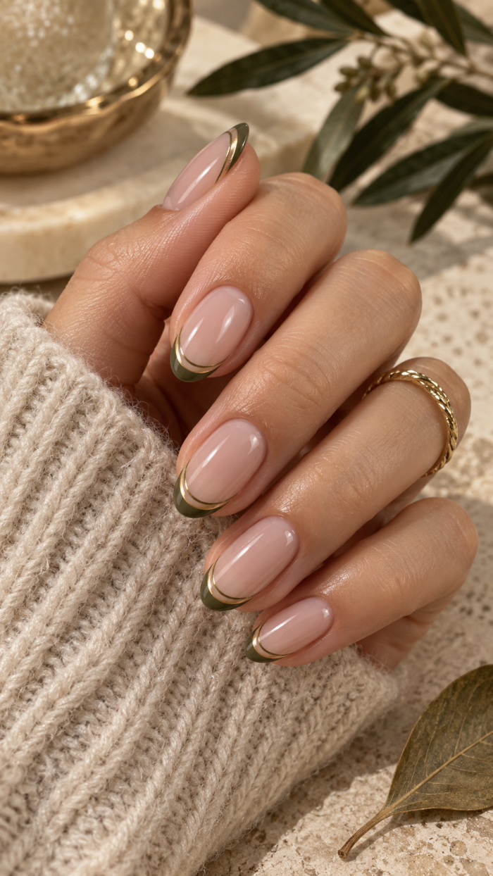 🥇 Platz 1 Olive Gold Micro French mit schwebender Goldlinie