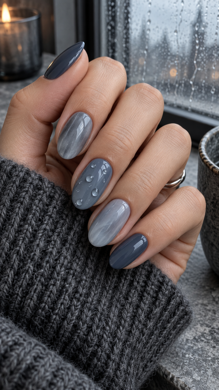 🥇 Platz 1 Rainwashed Slate Nails mit transparentem Tropfenrelief