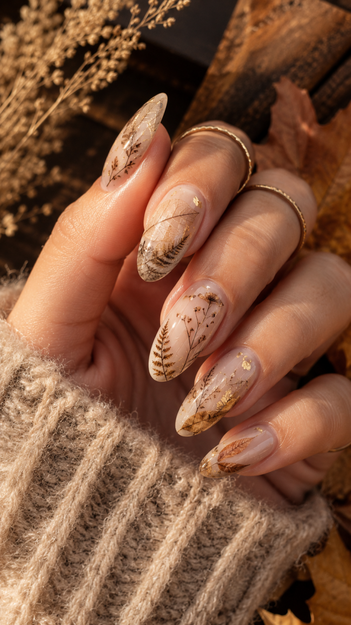🥇 Platz 1 Schwebende botanische Nageldesign Herbst Motive