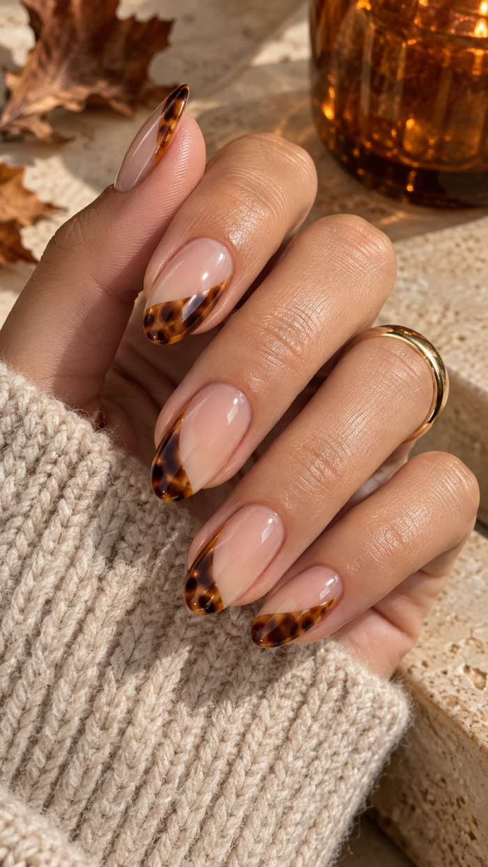 🥈 Platz 2 Amber Tortoiseshell Side French auf transparenter Nude Basis