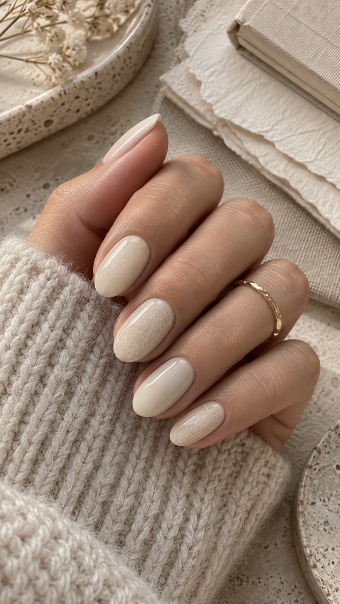 🥈 Platz 2 Parchment Cream Nails mit feiner Papierfaser Optik