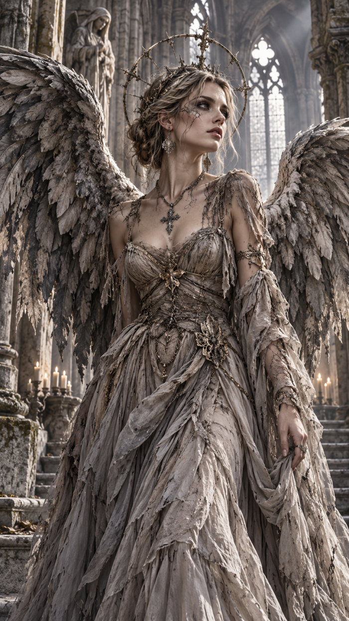 🥈 Platz 2 Fallen Angel Costume als verwitterter Kathedralenengel