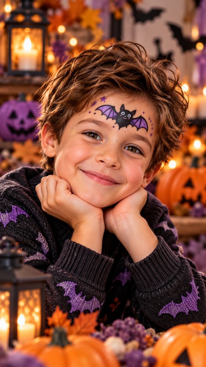 🥈 Platz 2 Halloween Schminken Kinder mit einer geheimnisvollen kleinen Fledermaus