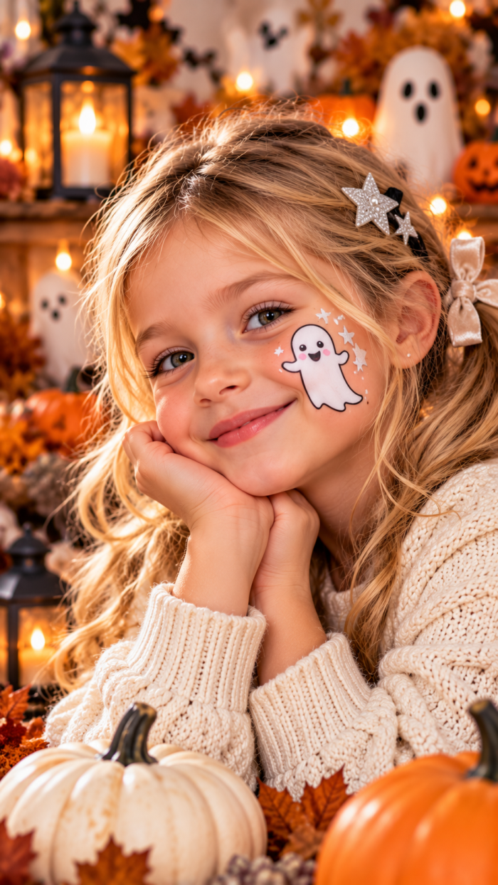 🥉 Platz 3 Halloween Schminken Kinder mit einem freundlichen Mini-Gespenst