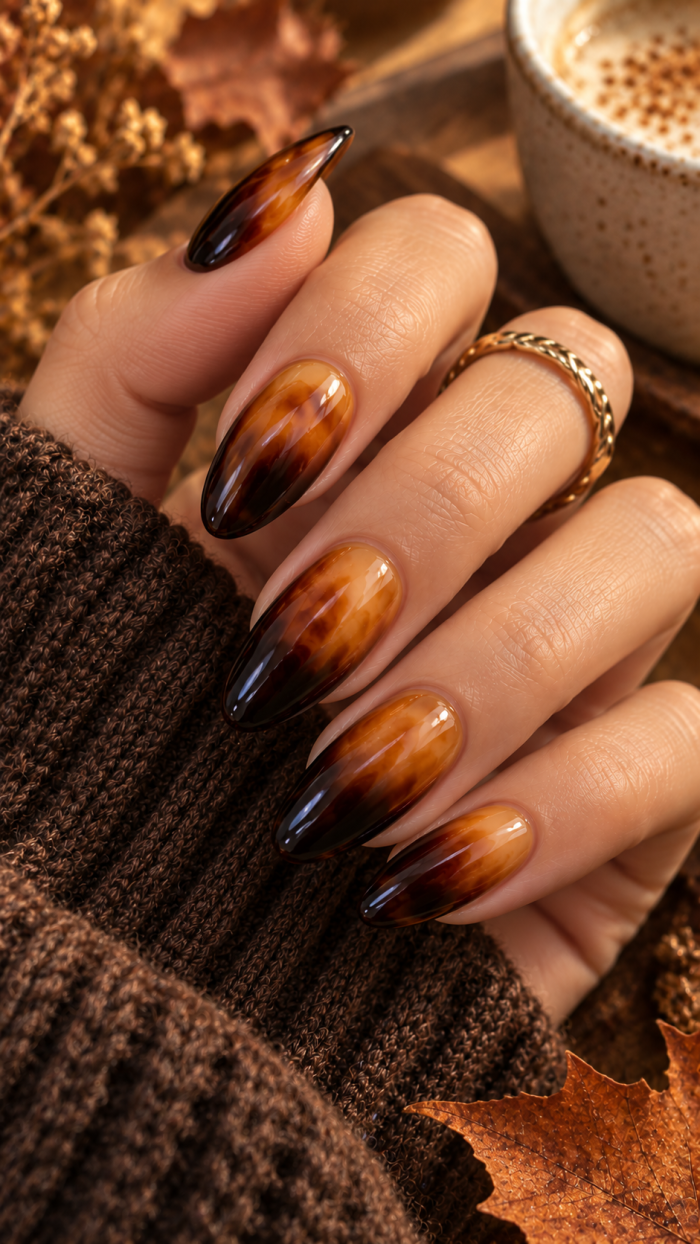🥉 Platz 3 Herbst Nägel Tortoiseshell mit Espresso Gradient